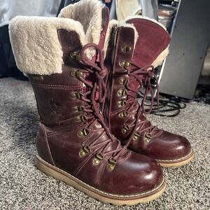 Royal Canadian Louise Boots Sz 6 Maroon Shearling Leather Waterproof Winter